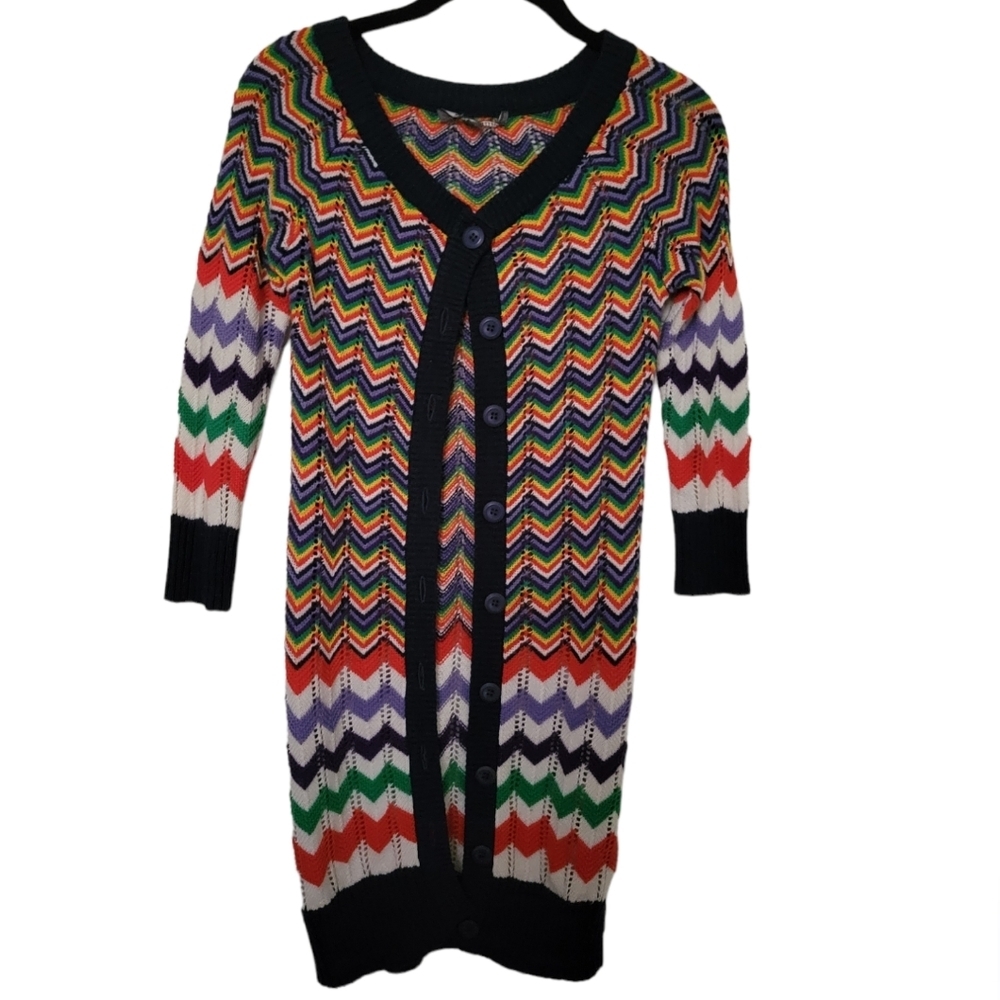 Forever 21 Zigzag Chevron colorful crochet knit Cardigan size S